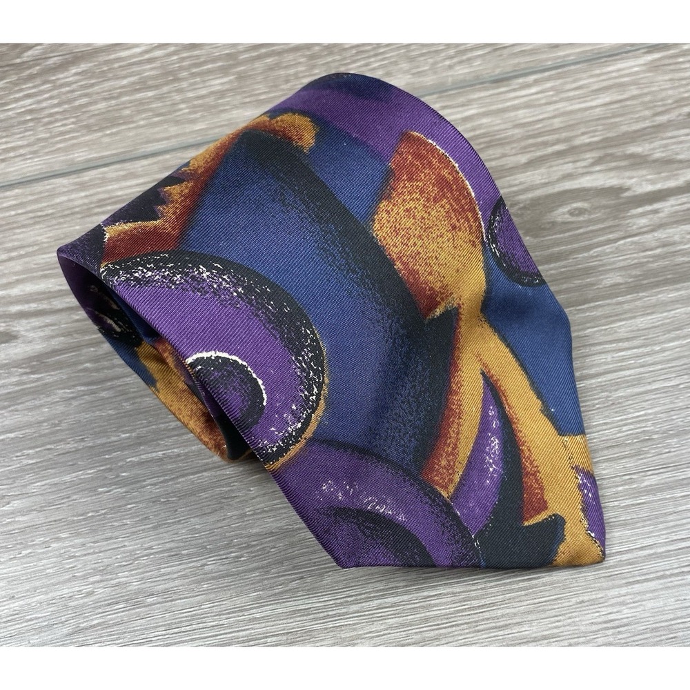 Mario Valentino Men's 100% Italian Silk Abstract Pattern Necktie Purple Blue